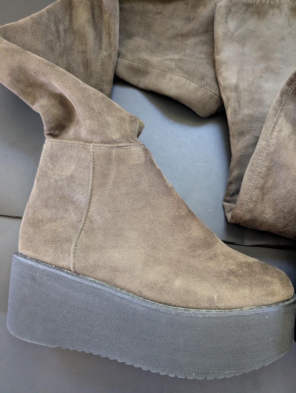 Y2K Retro Women’s Suede Platform Ankle Boots - Dark Green